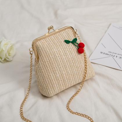 Woven Pouch Handbag 2019 Solid Color Casual Straw..