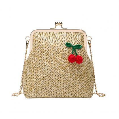 Woven Pouch Handbag 2019 Solid Color Casual Straw..