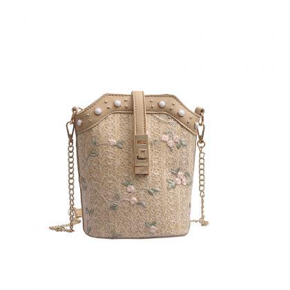 Chain Packet 2019 Pearl Straw Portable Bucket Bag..