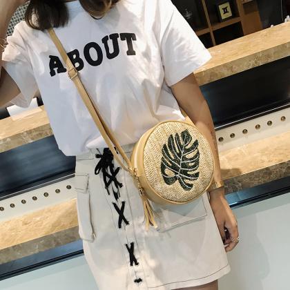Small Bag Women 2019 Woven Small Round Bag Wide..