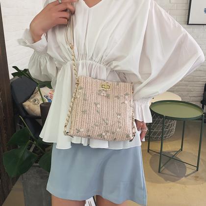 Straw Pouch Women 2019 Lace Chain Messenger Bag..