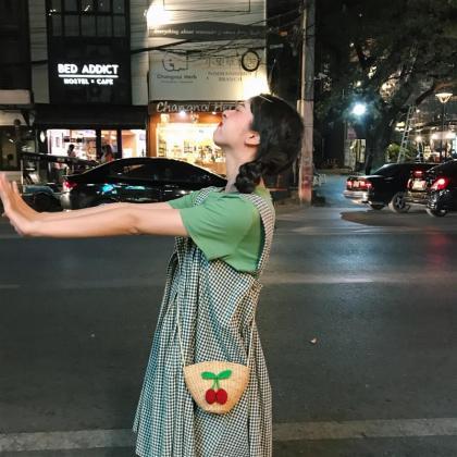 2019 Garden Style Cherry Straw Bag Cute Shoulder..