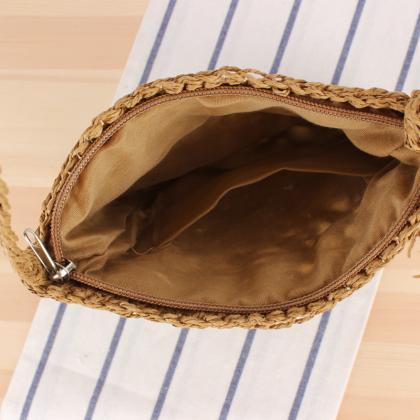 Simple Hollow Tassel Slung Straw Bag Hand-woven..