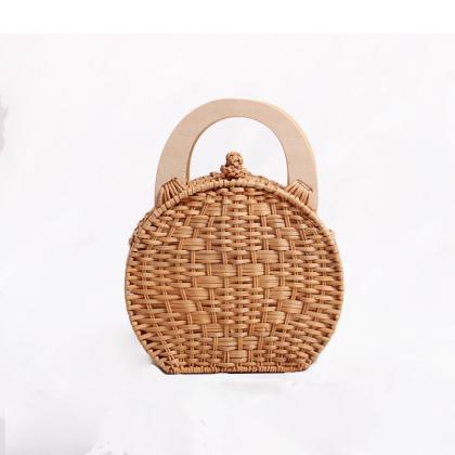2019 Cute Rattan Bag Portable Slung Semi-circle..