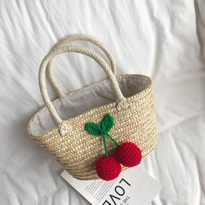 Portable Straw Bag Small And Lovely Cherry Wheat..