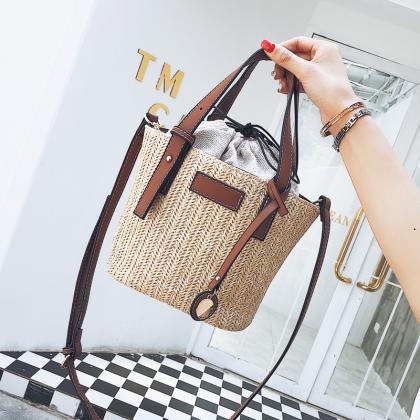 Grass Bag Woven Bag Mori Girl 2019 Portable Bucket..
