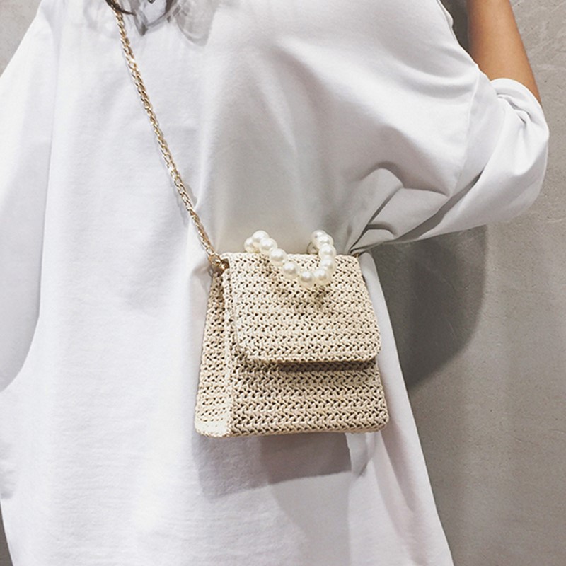 Small Bag Women 2019 Chain Handbags Fashion Straw Pearl Handbag Messenger Bag