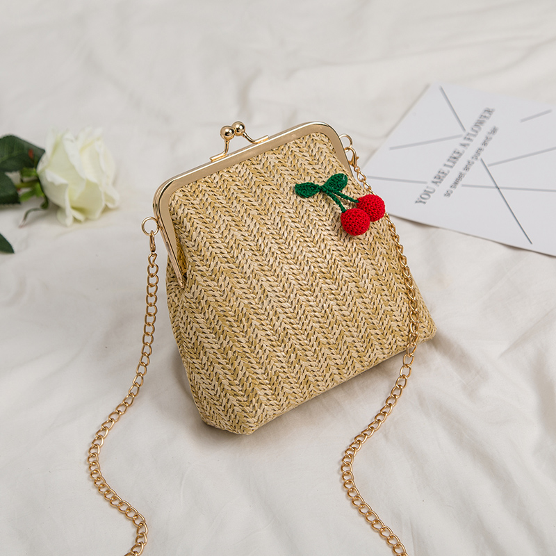 Woven Pouch Handbag 2019 Solid Color Casual Straw Bag Clip Chain Chain Shoulder Messenger Bag
