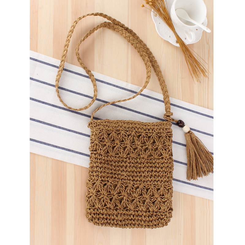 Simple Hollow Tassel Slung Straw Bag Hand-woven Bag Holiday Beach Bag