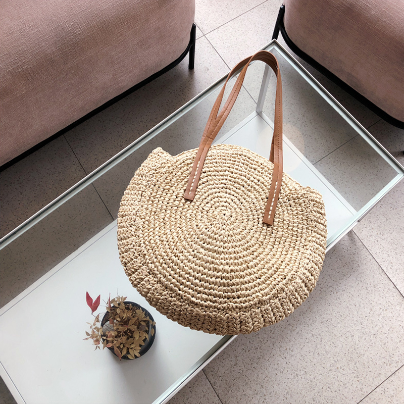 Lange 2019 Round One Shoulder Straw Bag Woven Bag Beach Bag Ladies Travel Vacation Straw Bag