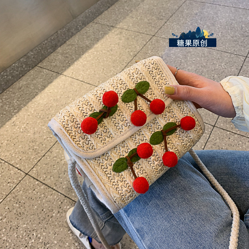 Small Bag Women Bag 2019 Cute Straw Small Square Bag Cherry Woven Shoulder Messenger Bag